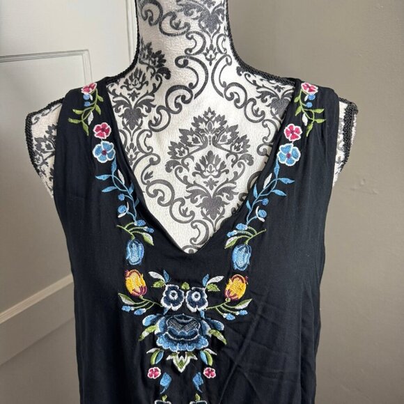 The Cove black v-neck embroidered sleeveless mini dress.  Boho casual - Picture 2 of 9